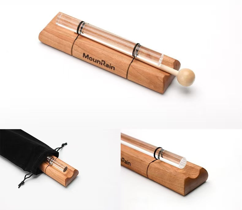 Single quartz sound tube with wooden base and wooden striker