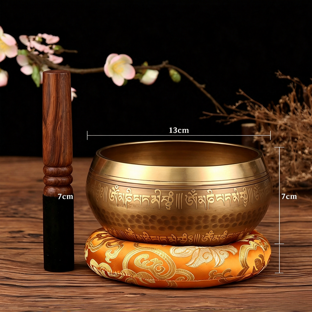 Tibetan Script Brass Singing Bowl — 13 cm