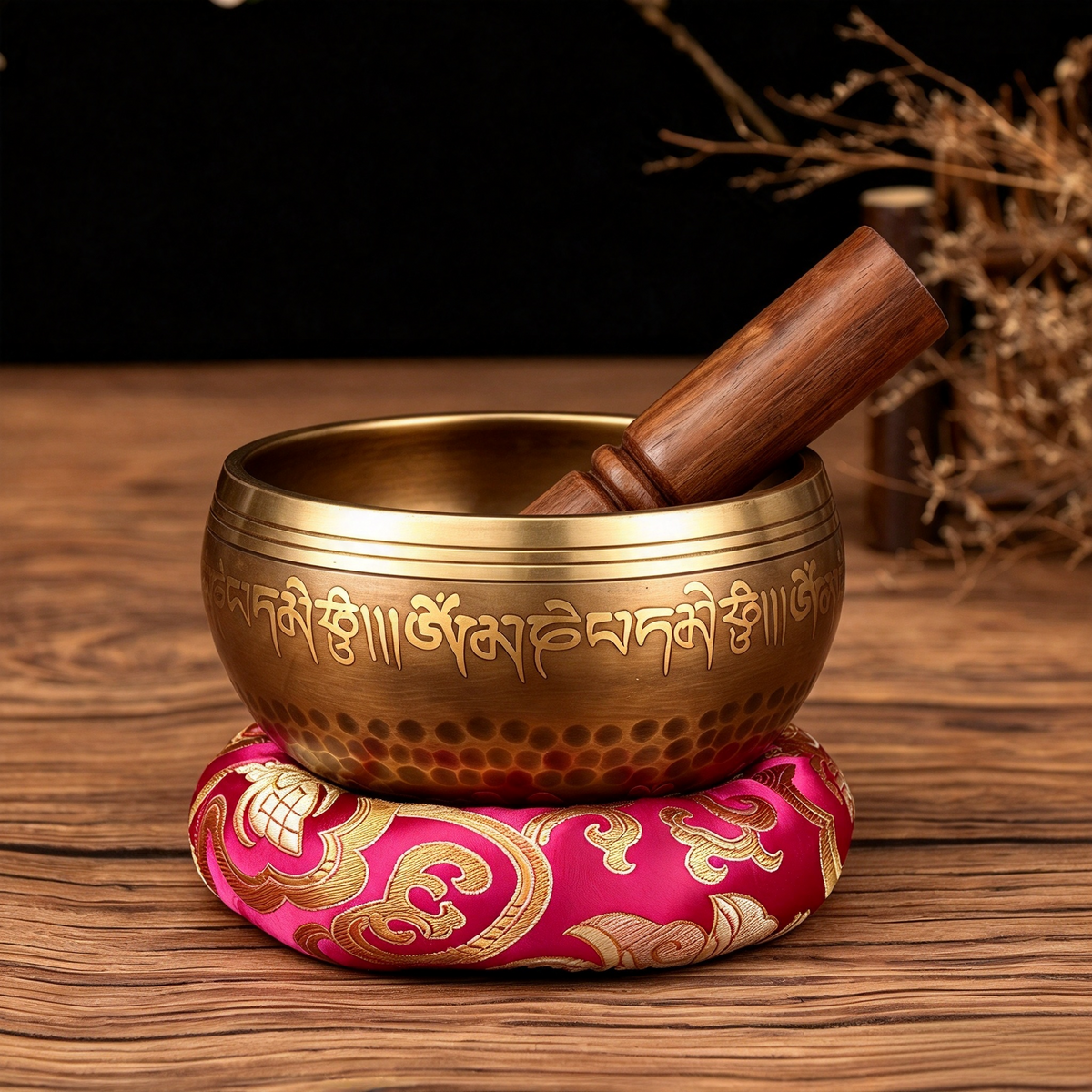 Tibetan Script Brass Singing Bowl — 15.5 cm